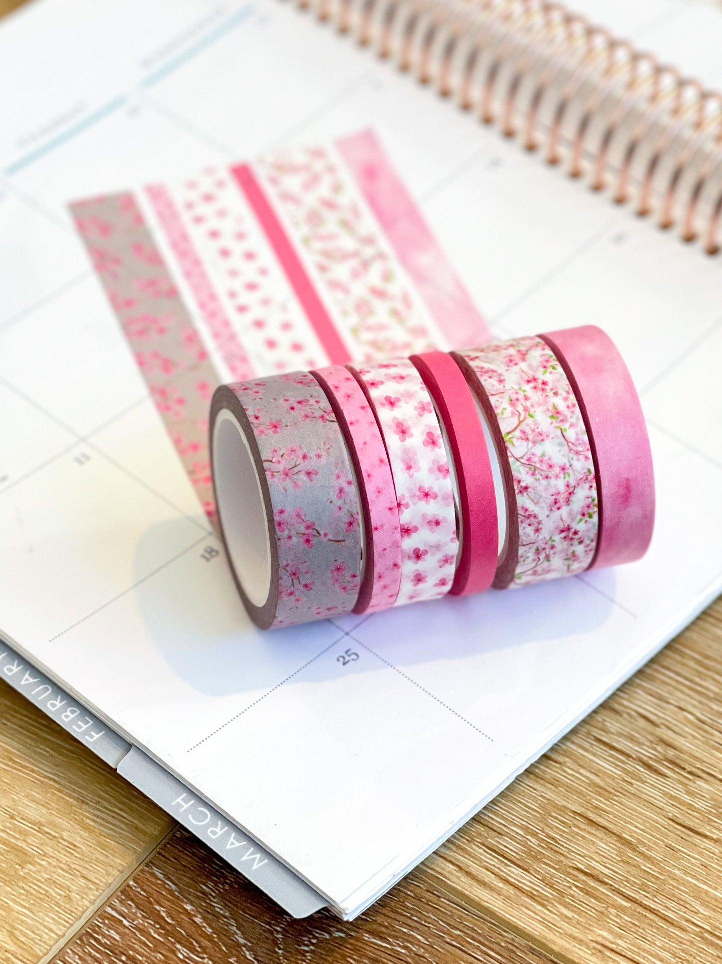 Cherry Blossoms Light Pink & Gray Spring Floral Flowers Washi Tape Set (#W056)