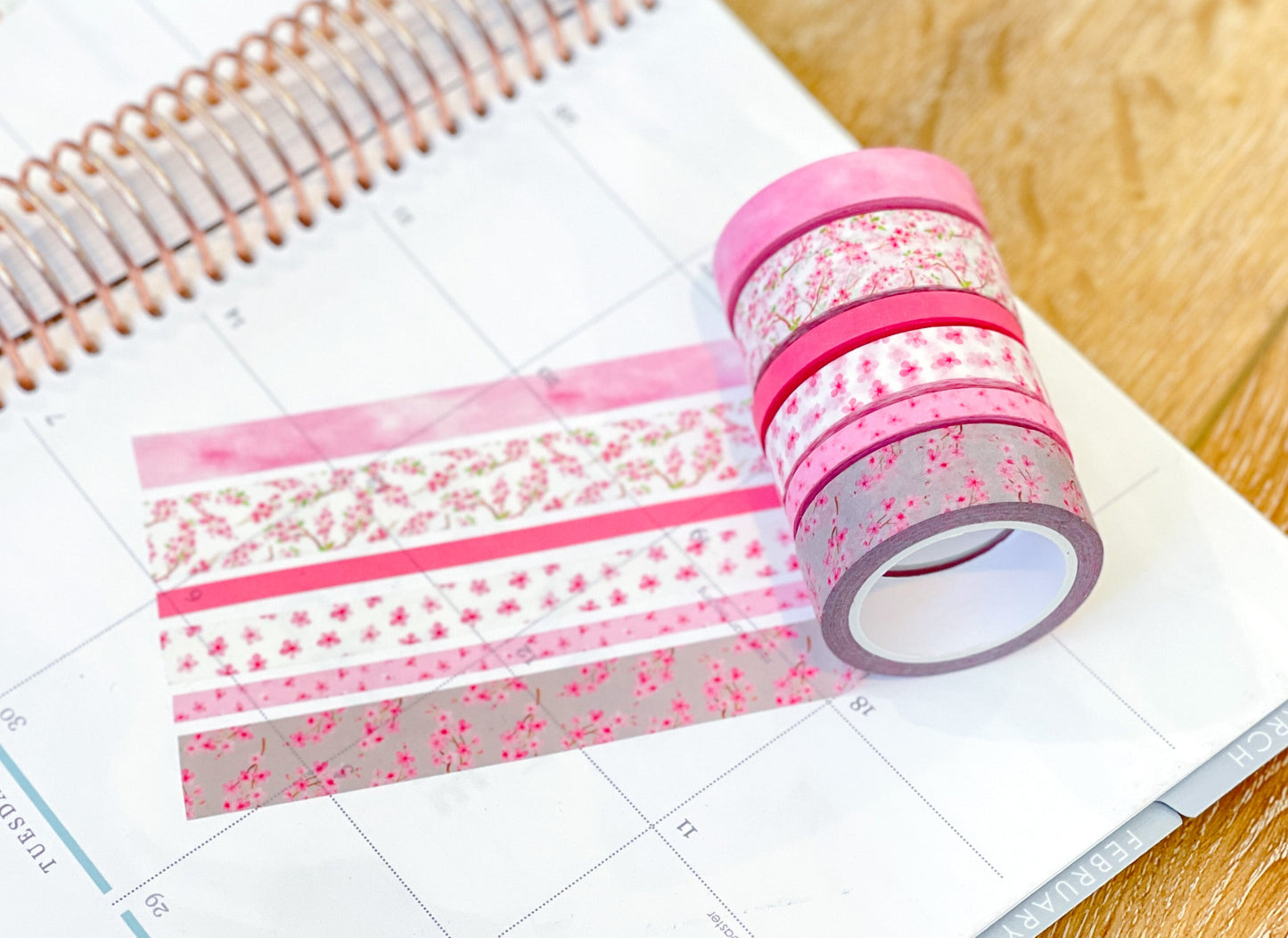 Cherry Blossoms Light Pink & Gray Spring Floral Flowers Washi Tape Set (#W056)