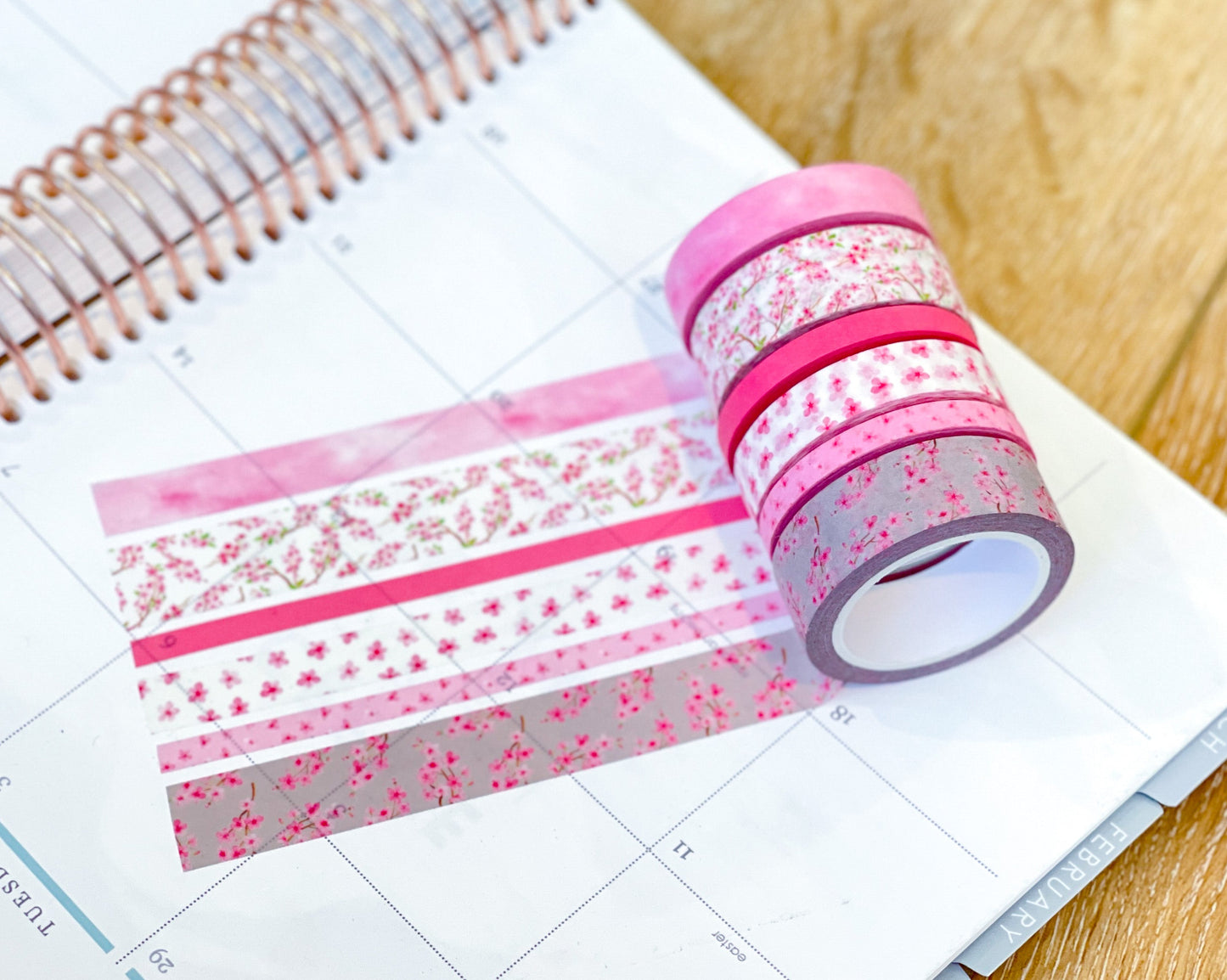 Cherry Blossoms Light Pink & Gray Spring Floral Flowers Washi Tape Set (#W056)