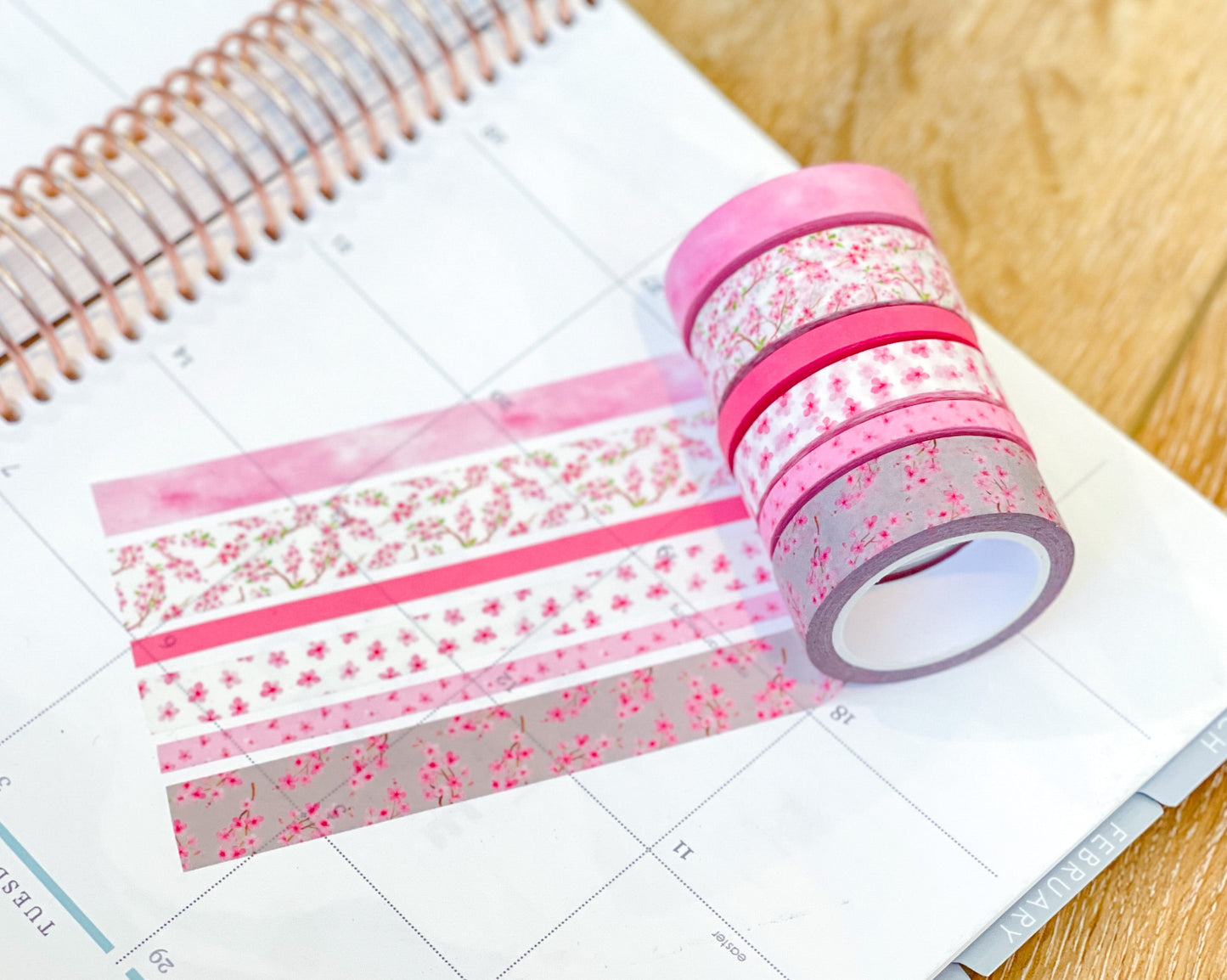 Cherry Blossoms Light Pink & Gray Spring Floral Flowers Washi Tape Set (#W056)