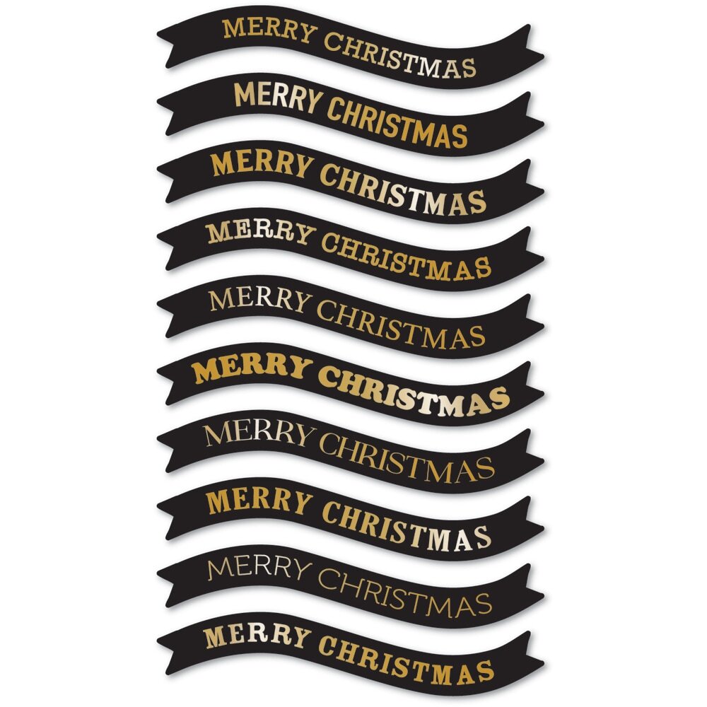 Memory Box Merry Christmas Foil Banners Black Tabs