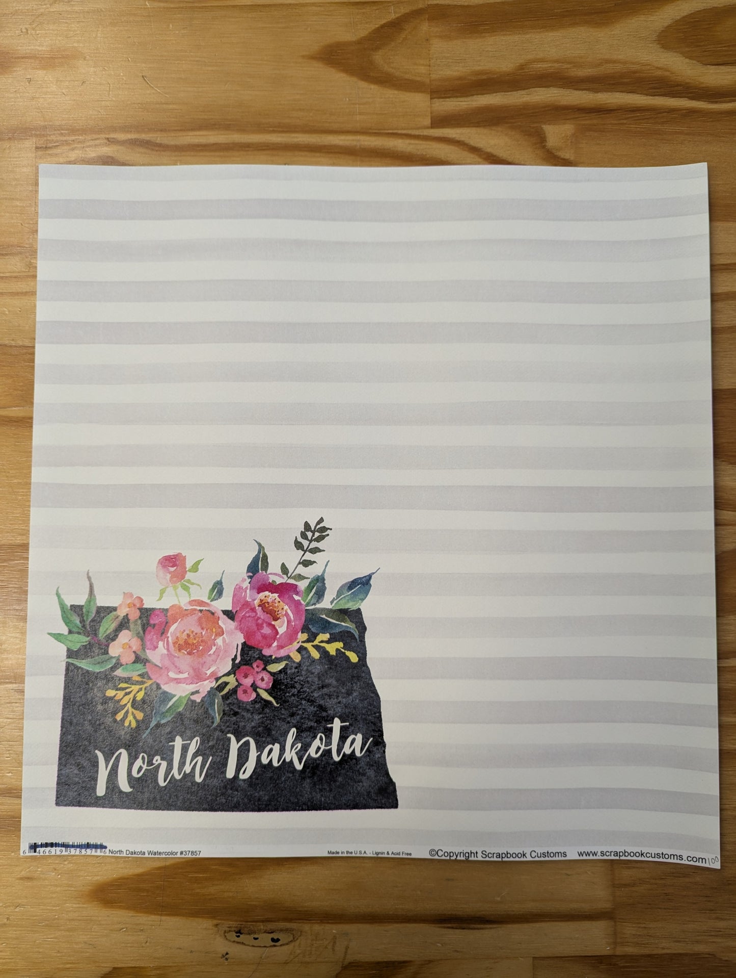 North Dakota Watercolor 12 x 12 Scrapbook Paper