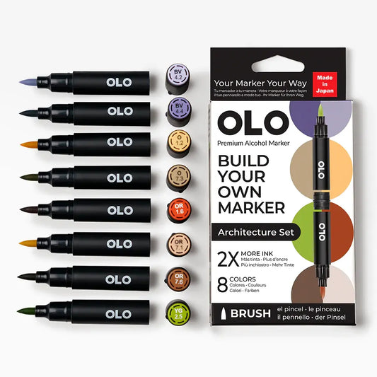 OLO Architecture 8-Piece Brush Alcohol Marker Set