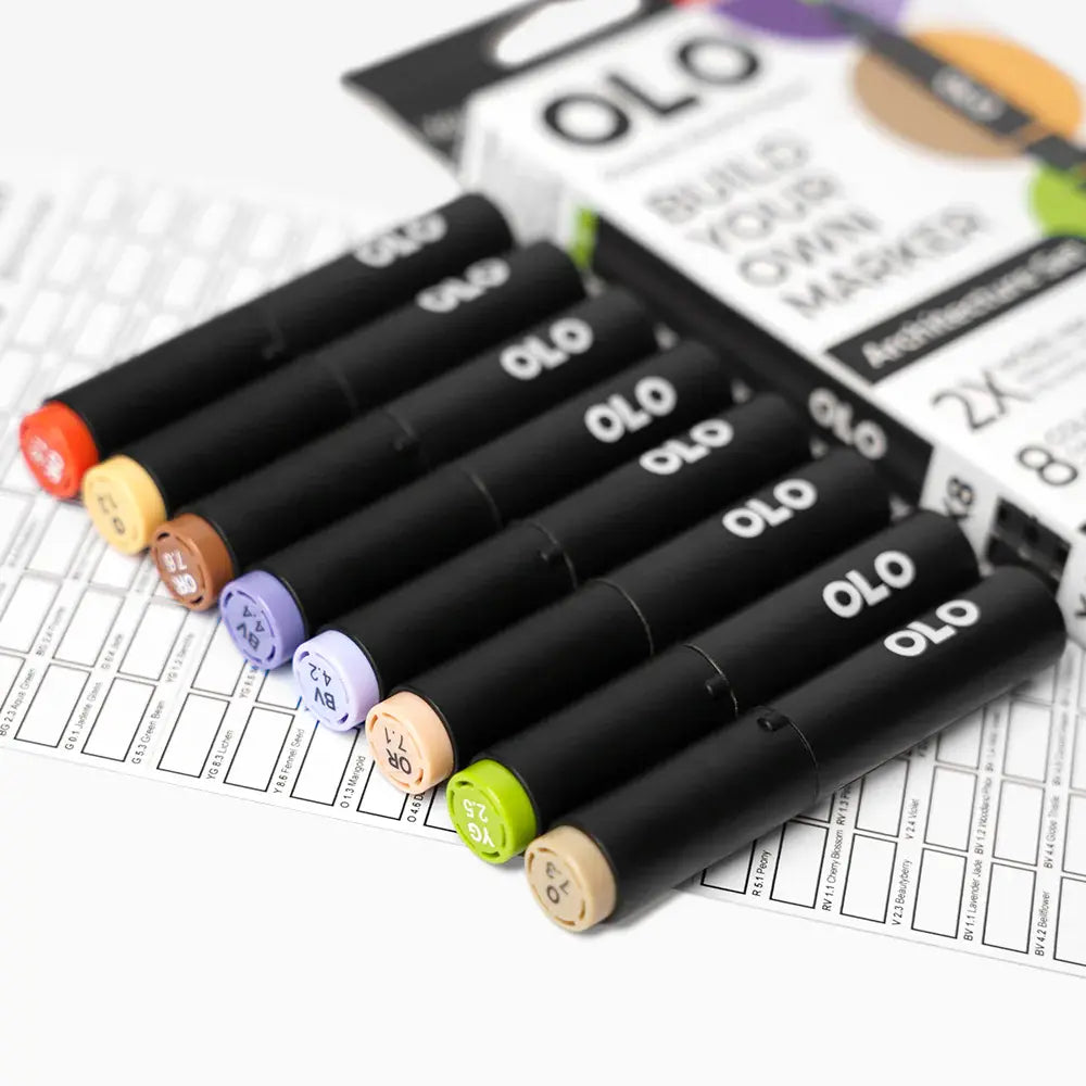 OLO Architecture 8-Piece Brush Alcohol Marker Set