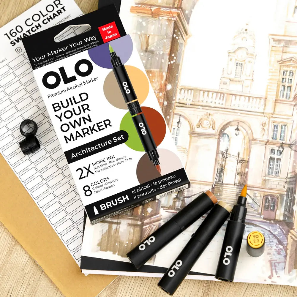 OLO Architecture 8-Piece Brush Alcohol Marker Set