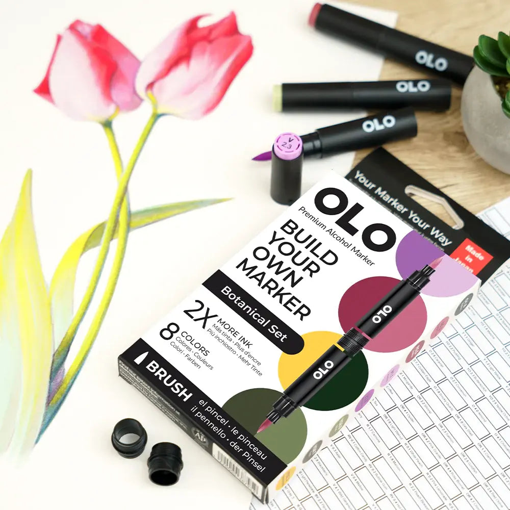 OLO Botanical 8-Piece Brush Alcohol Marker Set