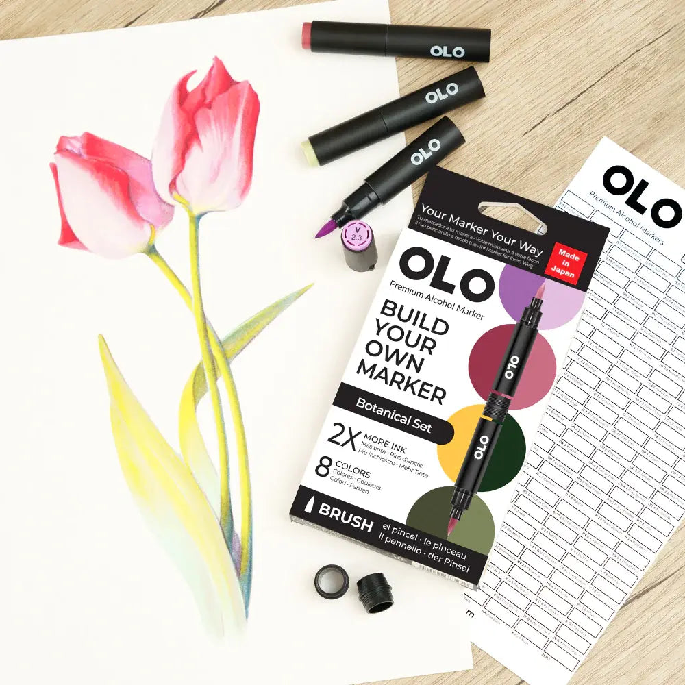 OLO Botanical 8-Piece Brush Alcohol Marker Set