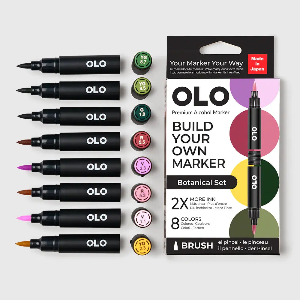 OLO Botanical 8-Piece Brush Alcohol Marker Set