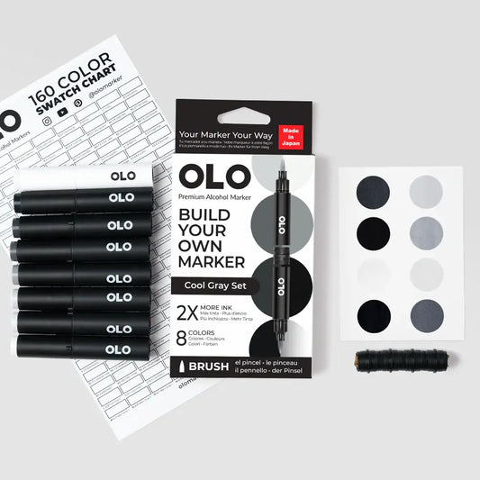 OLO Cool Gray 8-Piece Brush Alcohol Marker Set