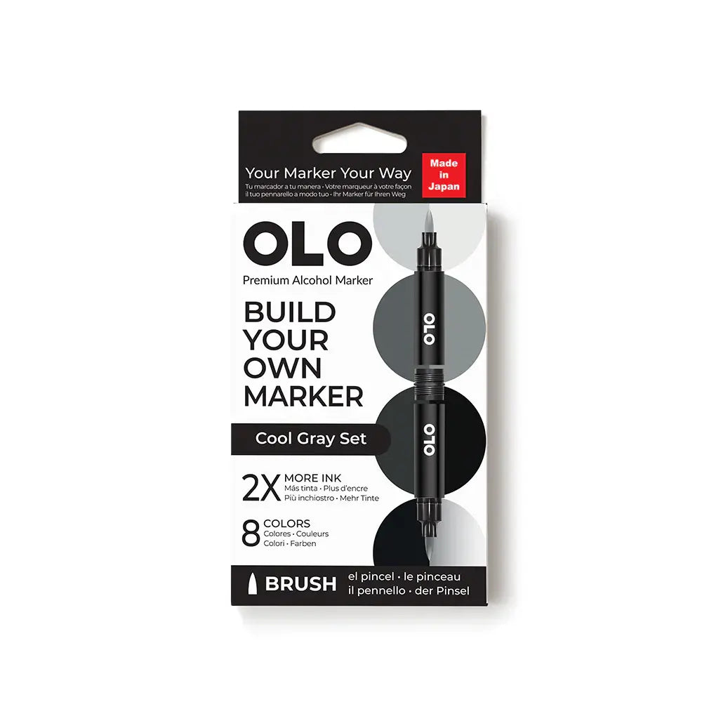 OLO Cool Gray 8-Piece Brush Alcohol Marker Set