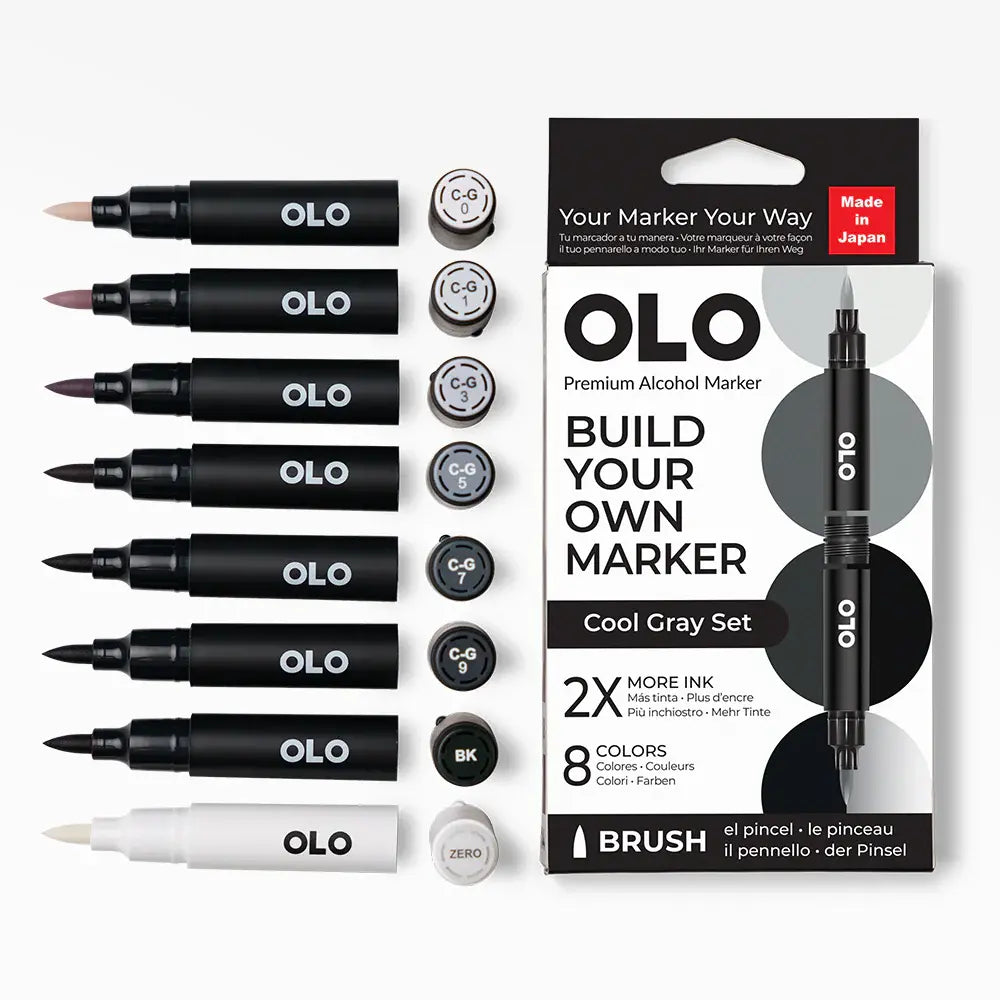 OLO Cool Gray 8-Piece Brush Alcohol Marker Set