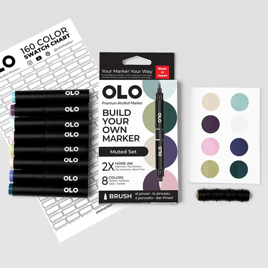 OLO Muted 8-Piece Brush Alcohol Marker Set