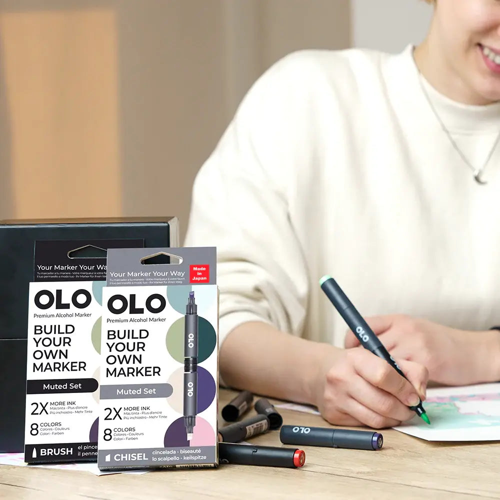 OLO Muted 8-Piece Brush Alcohol Marker Set