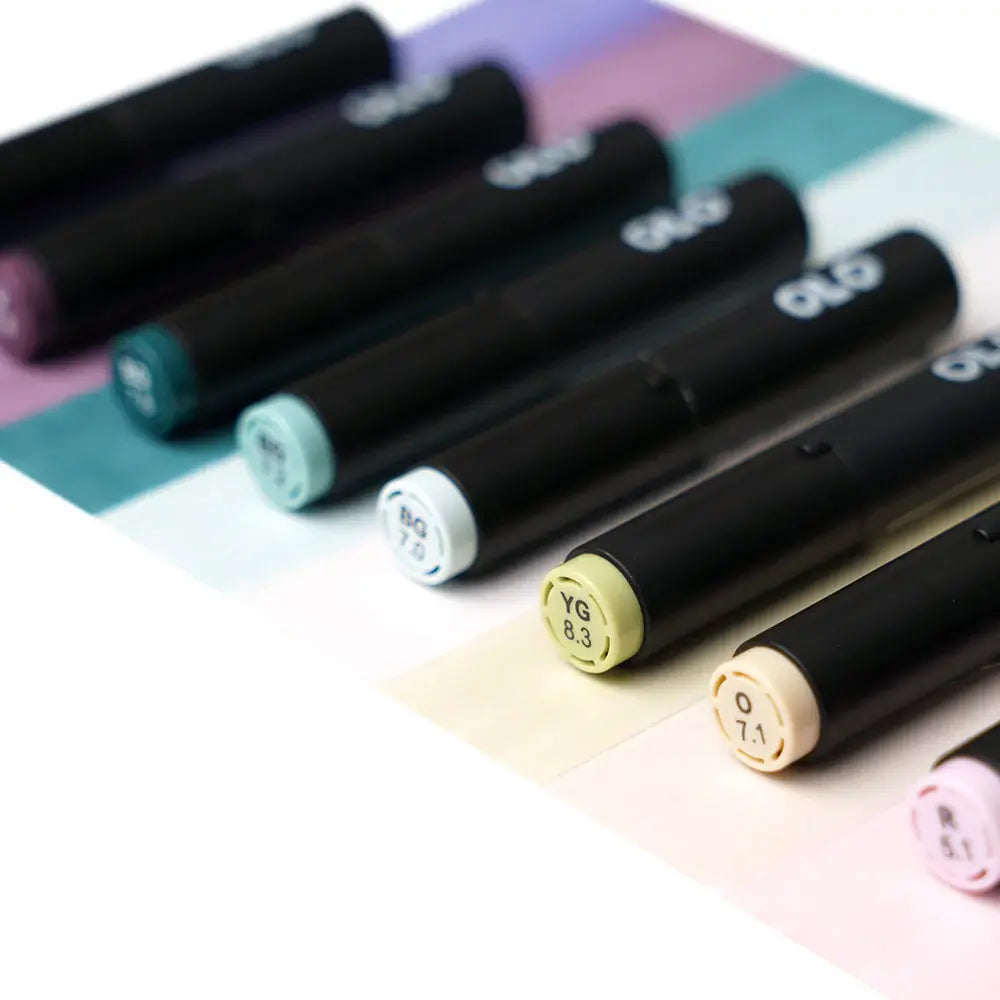 OLO Muted 8-Piece Brush Alcohol Marker Set