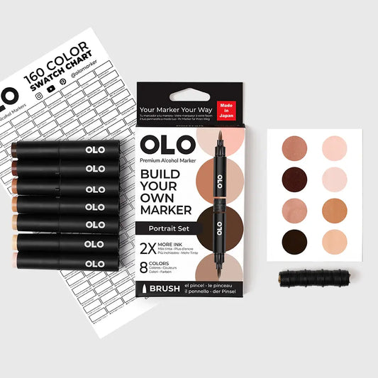 OLO Portrait 8-Piece Brush Alcohol Marker Set