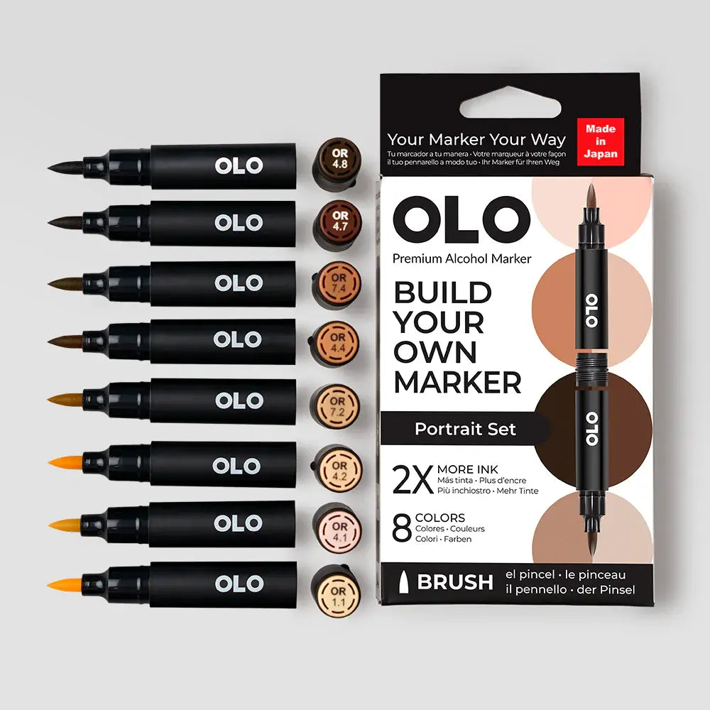 OLO Portrait 8-Piece Brush Alcohol Marker Set