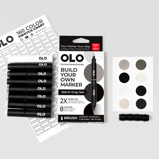 OLO Warm Gray 8-Piece Brush Alcohol Marker Set