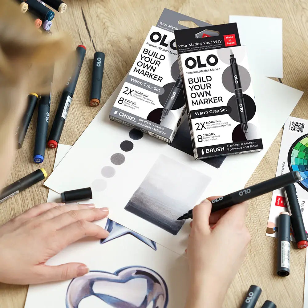 OLO Warm Gray 8-Piece Brush Alcohol Marker Set