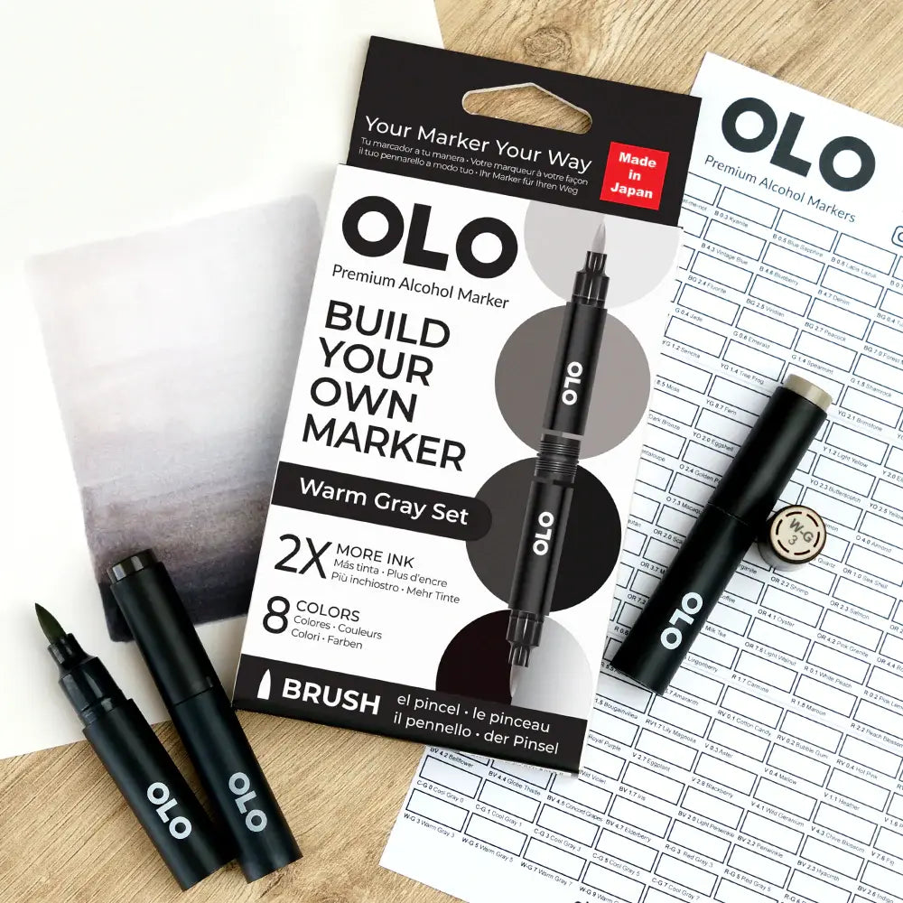 OLO Warm Gray 8-Piece Brush Alcohol Marker Set