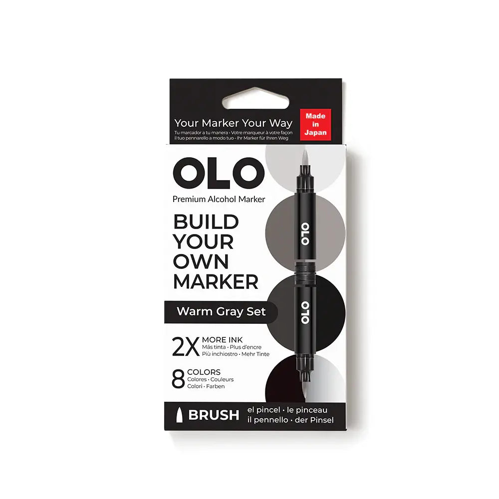 OLO Warm Gray 8-Piece Brush Alcohol Marker Set