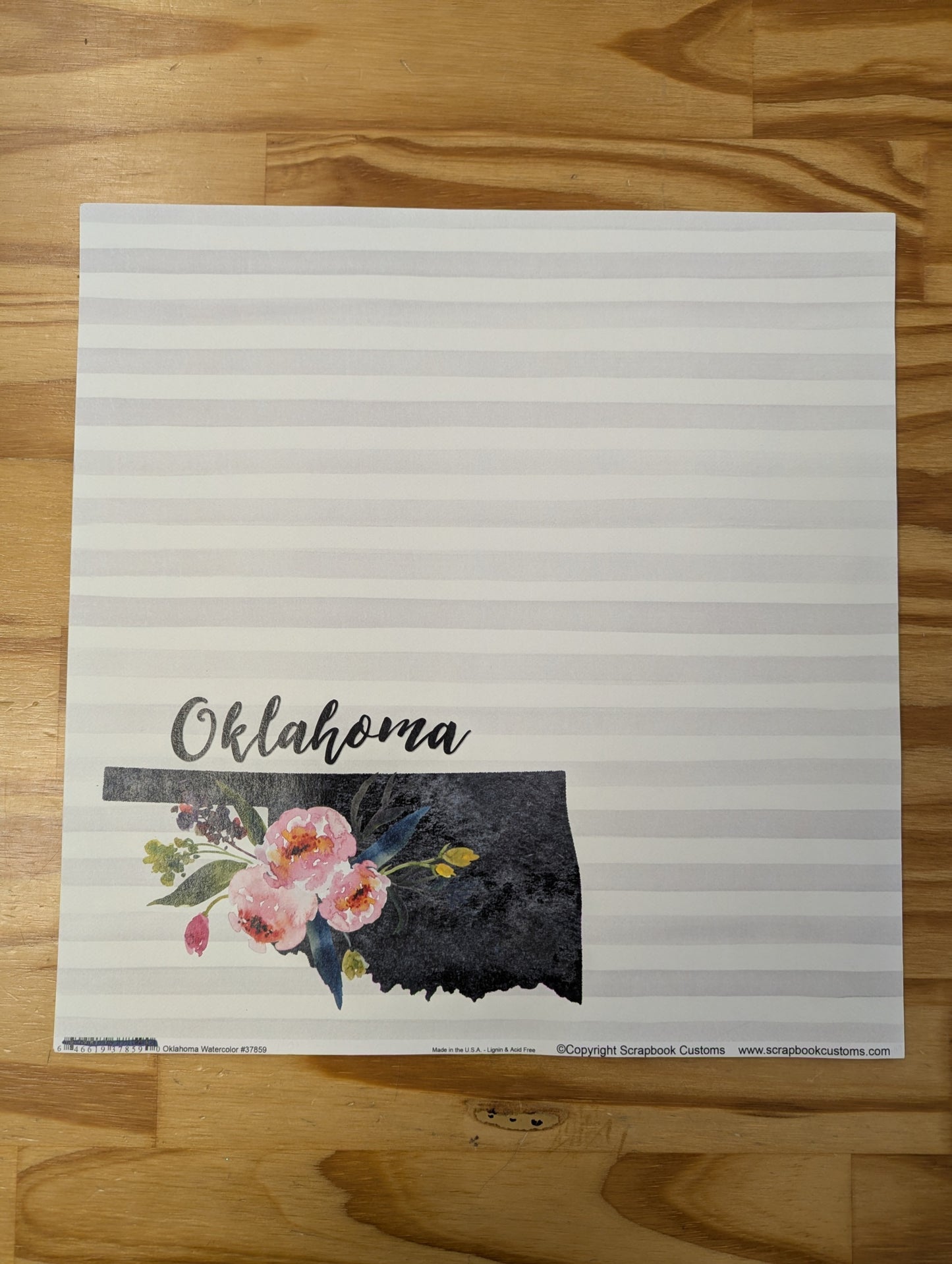 Oklahoma Watercolor 12 x 12 scrapbook paper