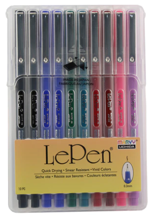 Le Pen Acid-Free Non-Toxic Pen, Micro Fine Tip, Assorted Color, Pack - 10