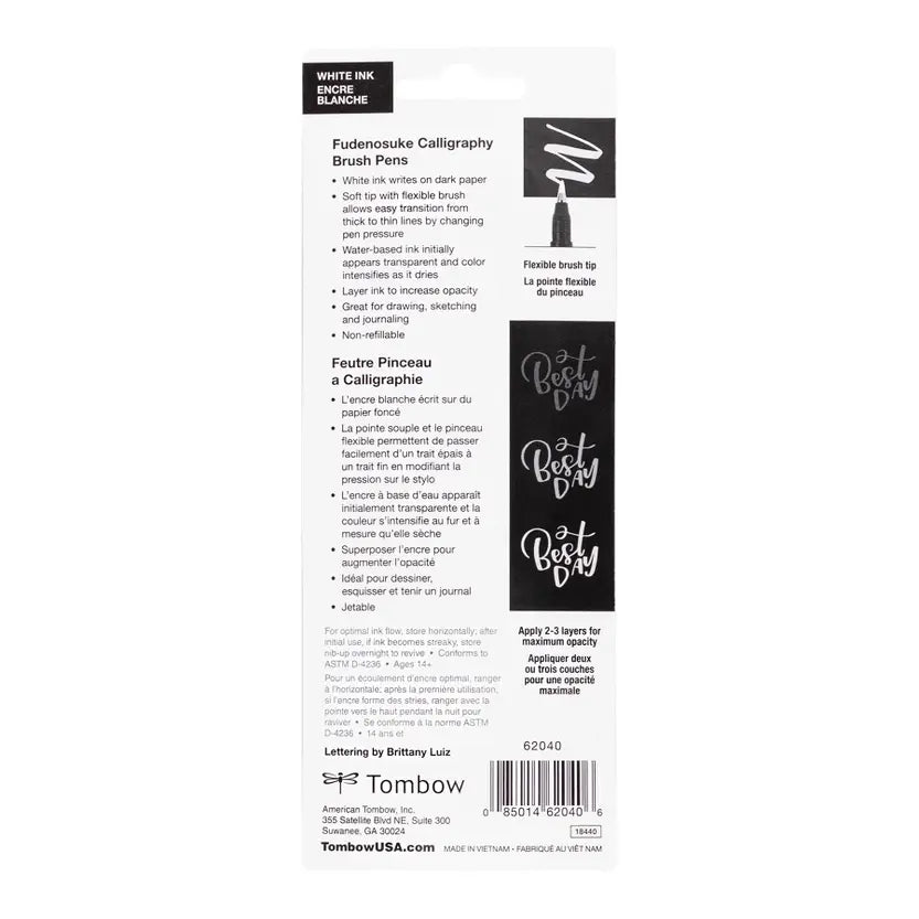 Tombow Fundenosuke Brush Pens, White 2-Pack