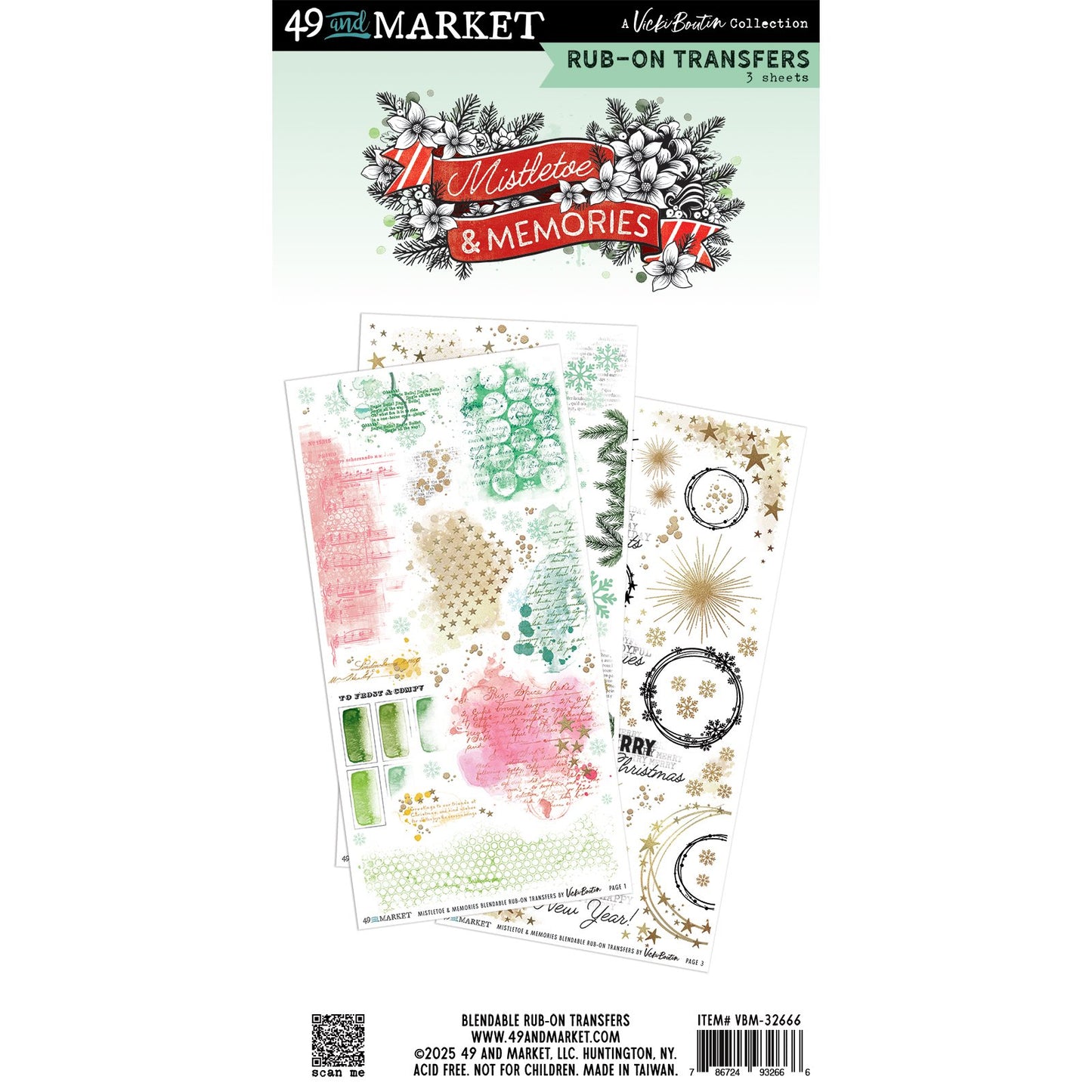 49 And Market Rub-On Transfer Set-Blendable, Mistletoe And Memories
