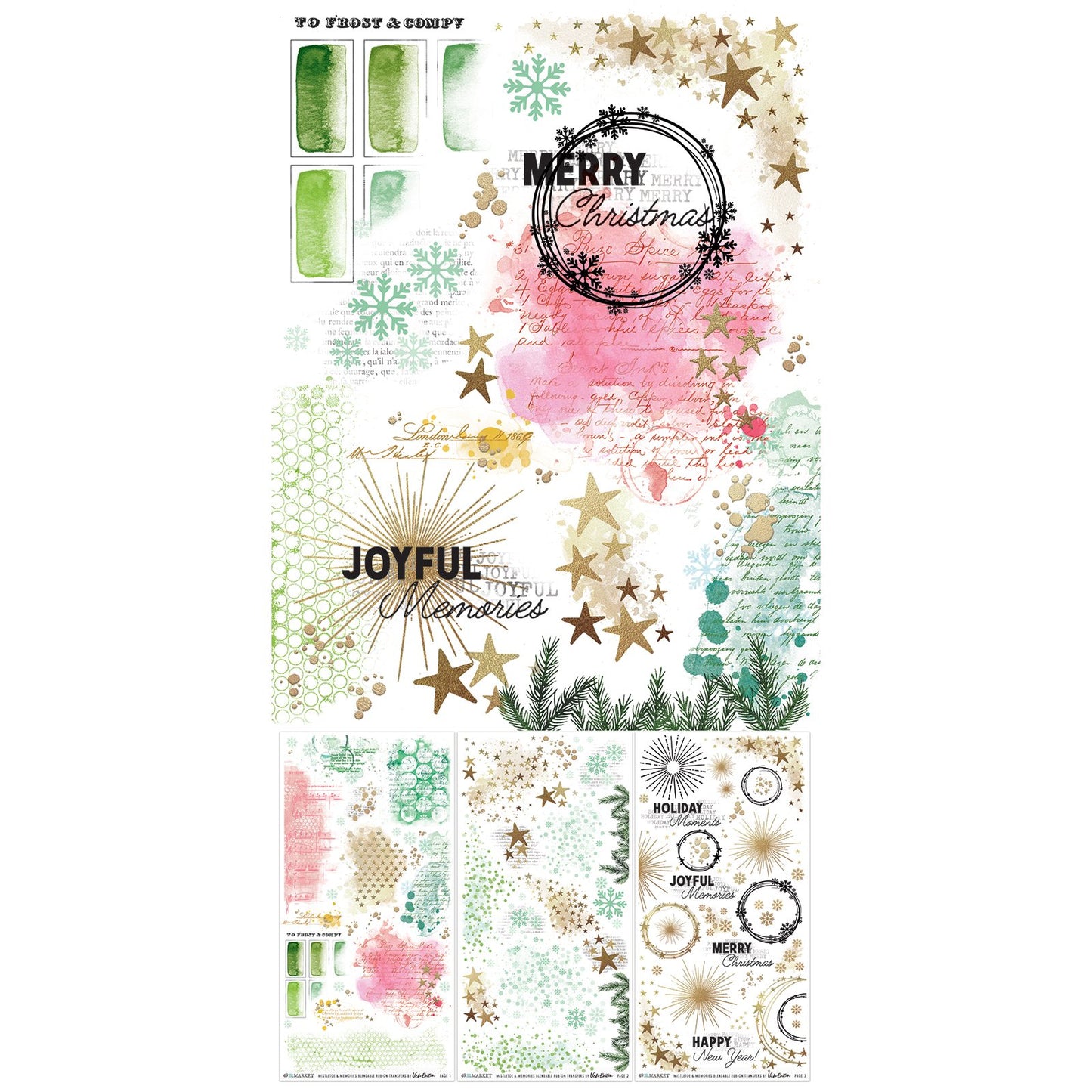 49 And Market Rub-On Transfer Set-Blendable, Mistletoe And Memories