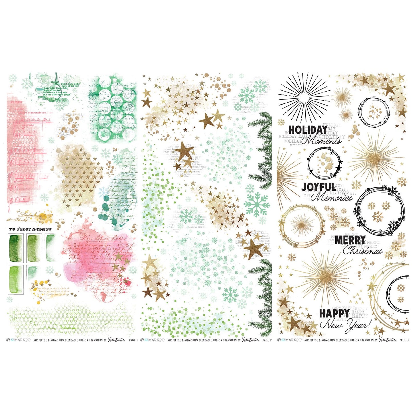 49 And Market Rub-On Transfer Set-Blendable, Mistletoe And Memories