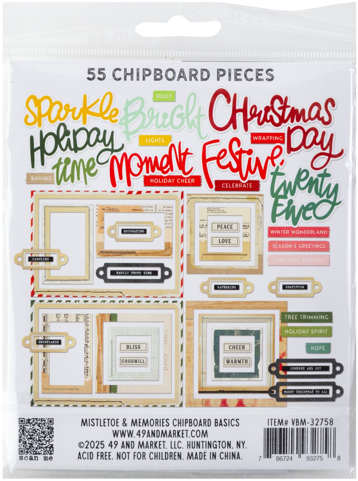 49 And Market Chipboard Set-Basics, Mistletoe And Memories
