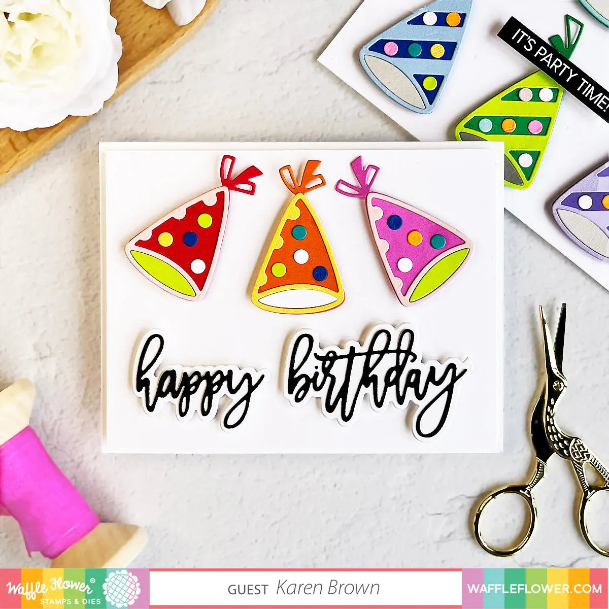 Waffle Flower Print & Script Happy Birthday die