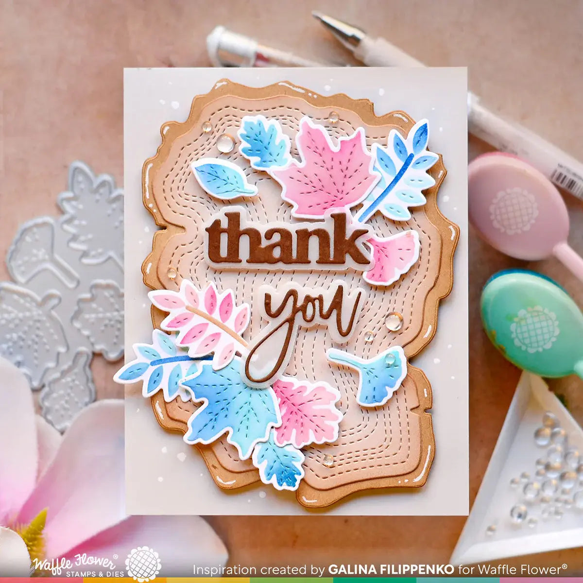 Waffle Flower Print & Script Thank You die