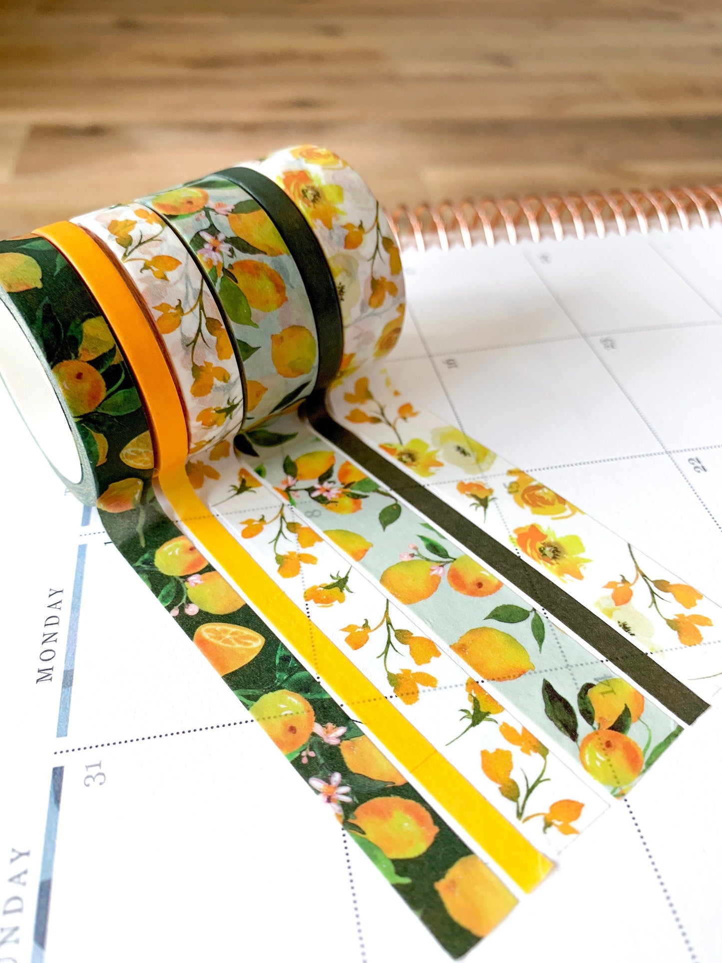 Lemons & Floral Yellow & Green Washi Tape Set (#W009)