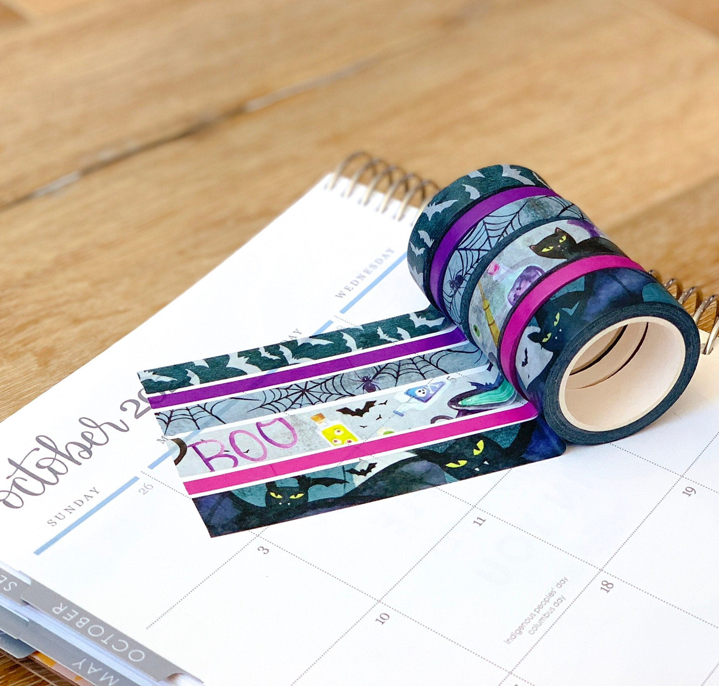 Halloween Spooky Witches Cats & Bats Scary Black & Purple Washi Tape Set (#W019)