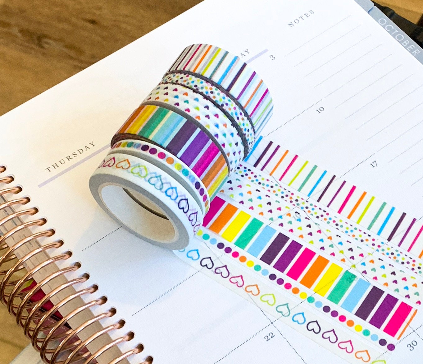 Rainbow Hearts & Stripes Polka Dots Washi Tape Set (#W001)