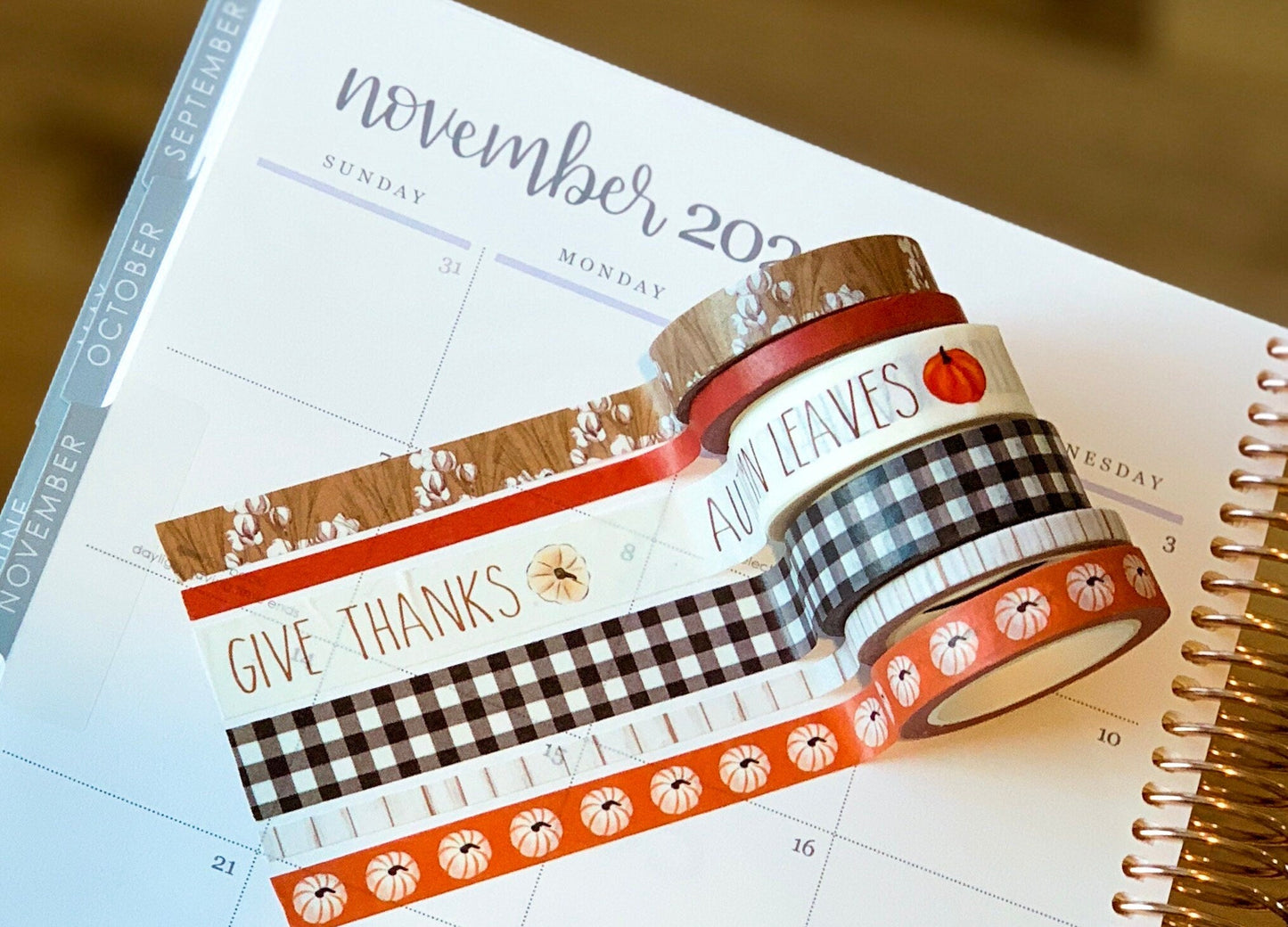 Fall Thanksgiving Buffalo Plaid Autumn Washi Tape Set (#W008)
