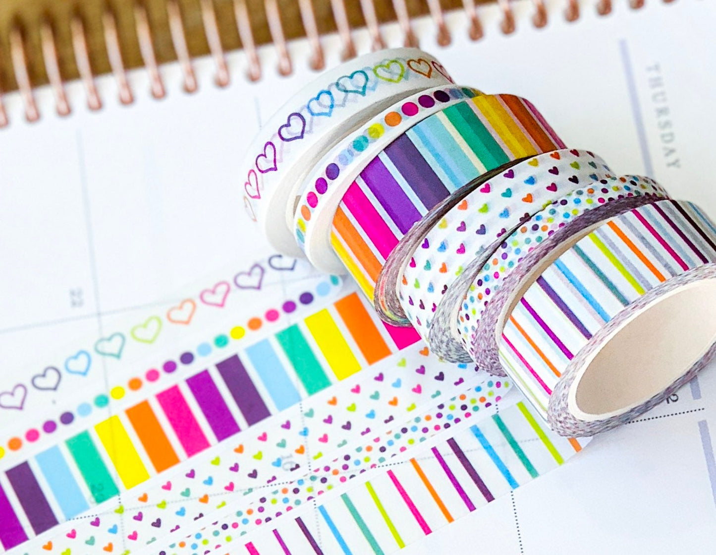 Rainbow Hearts & Stripes Polka Dots Washi Tape Set (#W001)