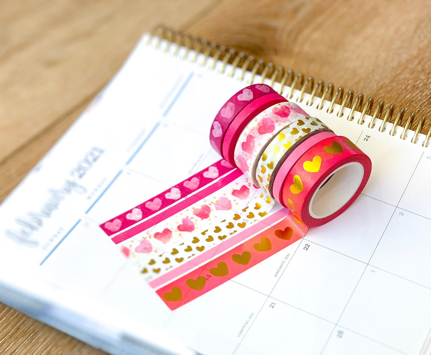 FOILED Valentine's Pink & Gold Hearts Washi Tape Set (#W014)
