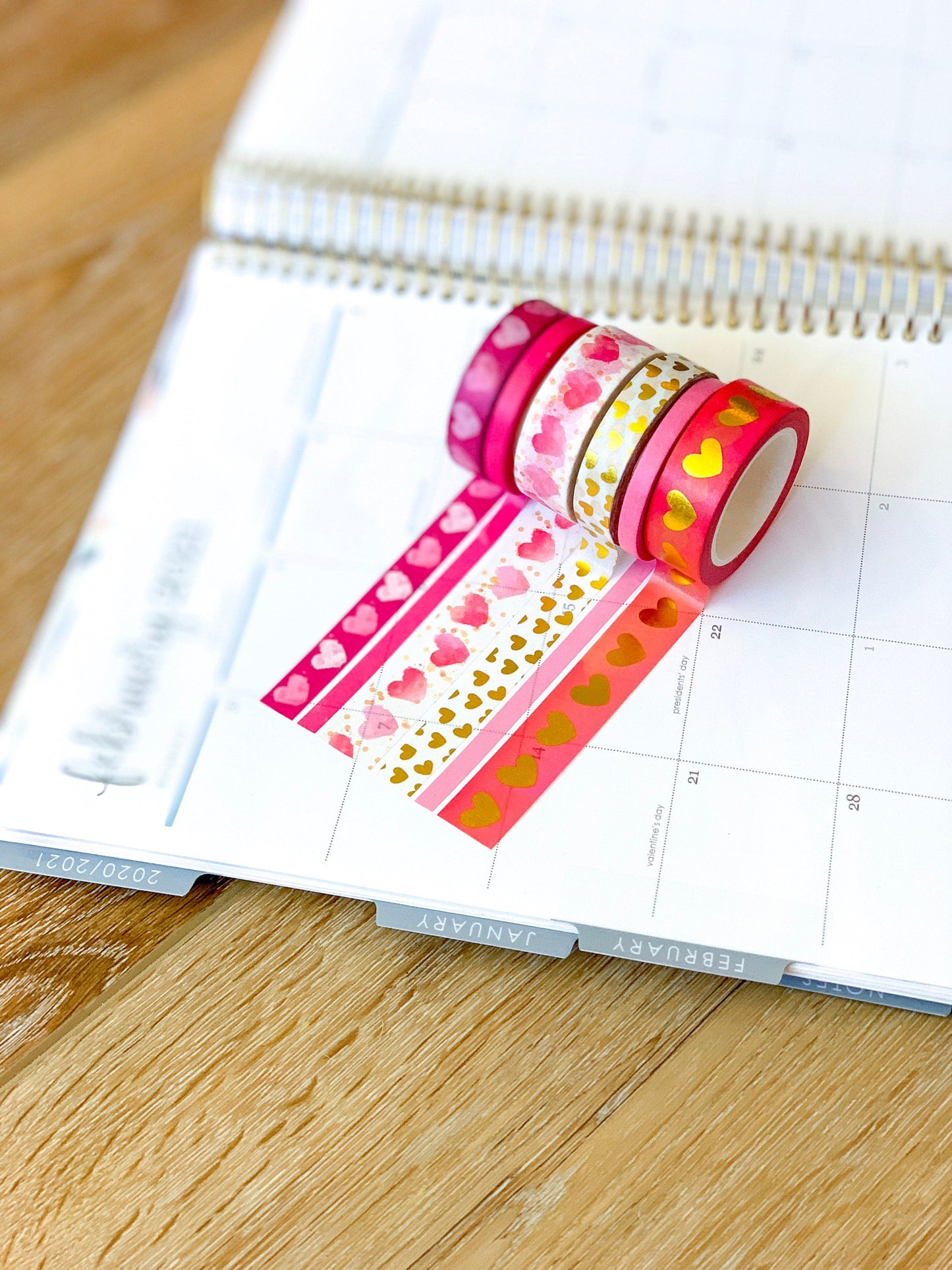 FOILED Valentine's Pink & Gold Hearts Washi Tape Set (#W014)