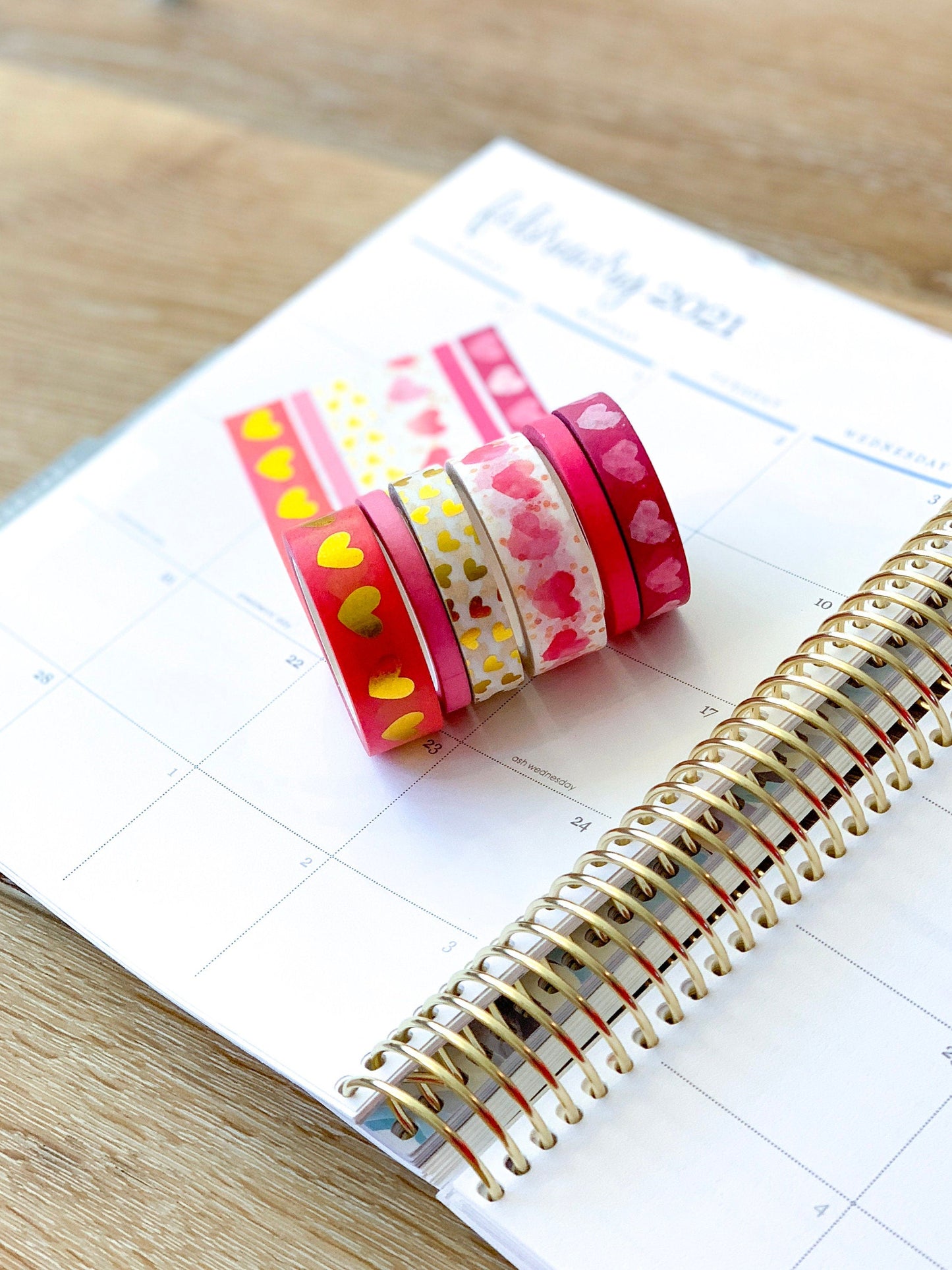 FOILED Valentine's Pink & Gold Hearts Washi Tape Set (#W014)