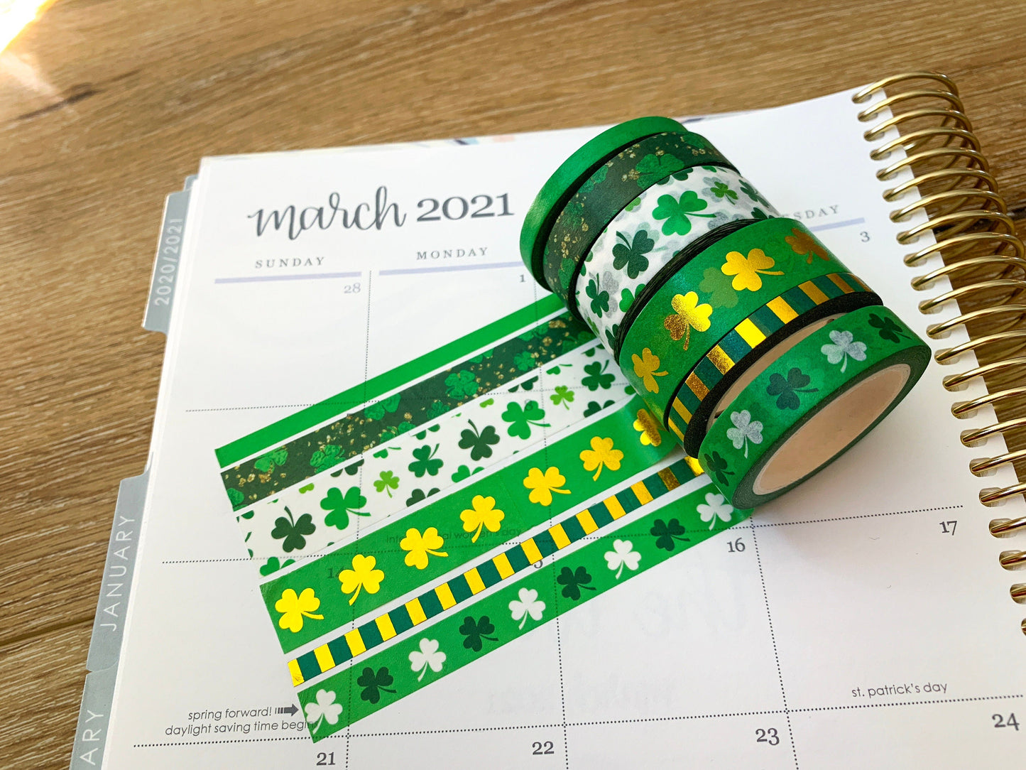 FOILED Shamrocks Green & Gold St Patricks Day Washi Tape Set (#W017)