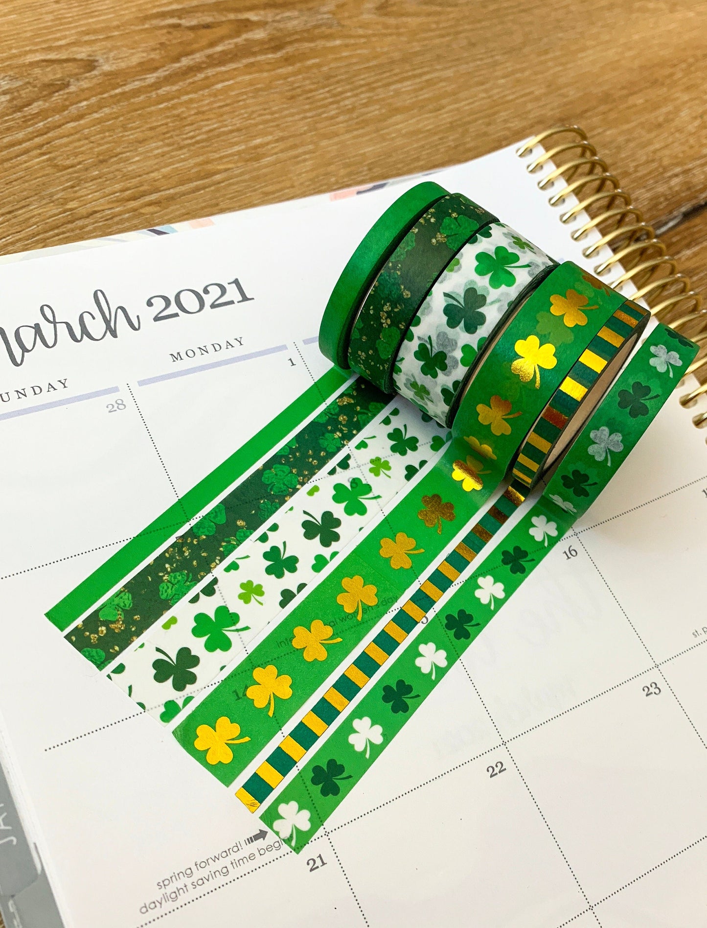 FOILED Shamrocks Green & Gold St Patricks Day Washi Tape Set (#W017)