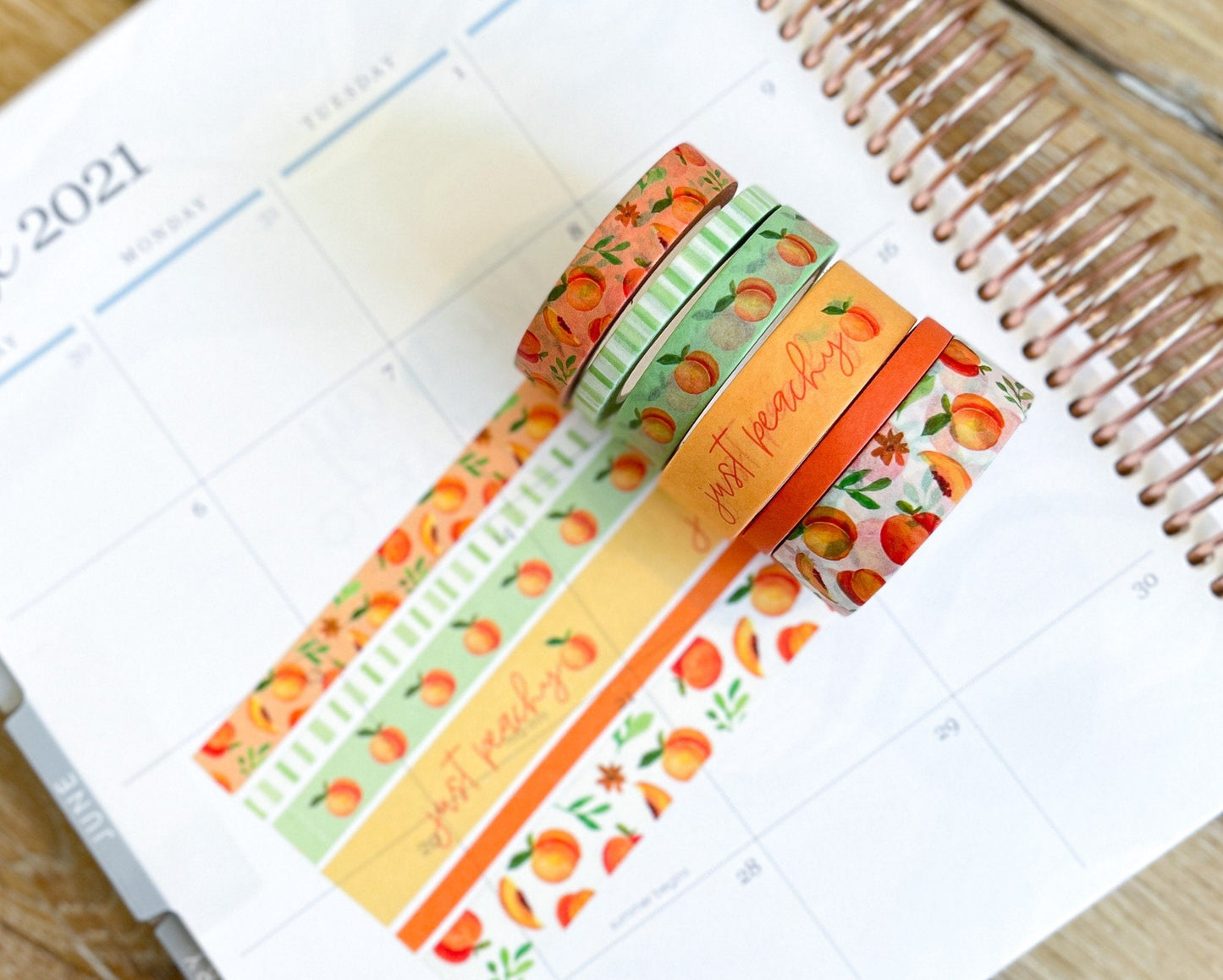 Peaches Spring & Summer Orange & Green Washi Tape Set (#W023)
