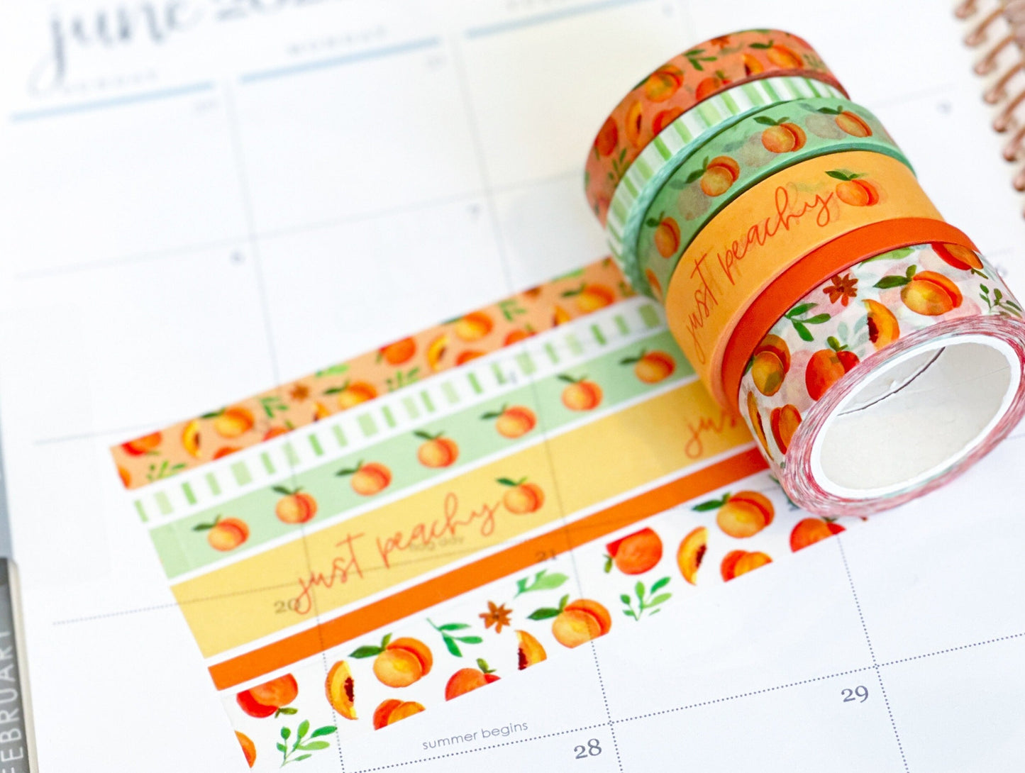 Peaches Spring & Summer Orange & Green Washi Tape Set (#W023)