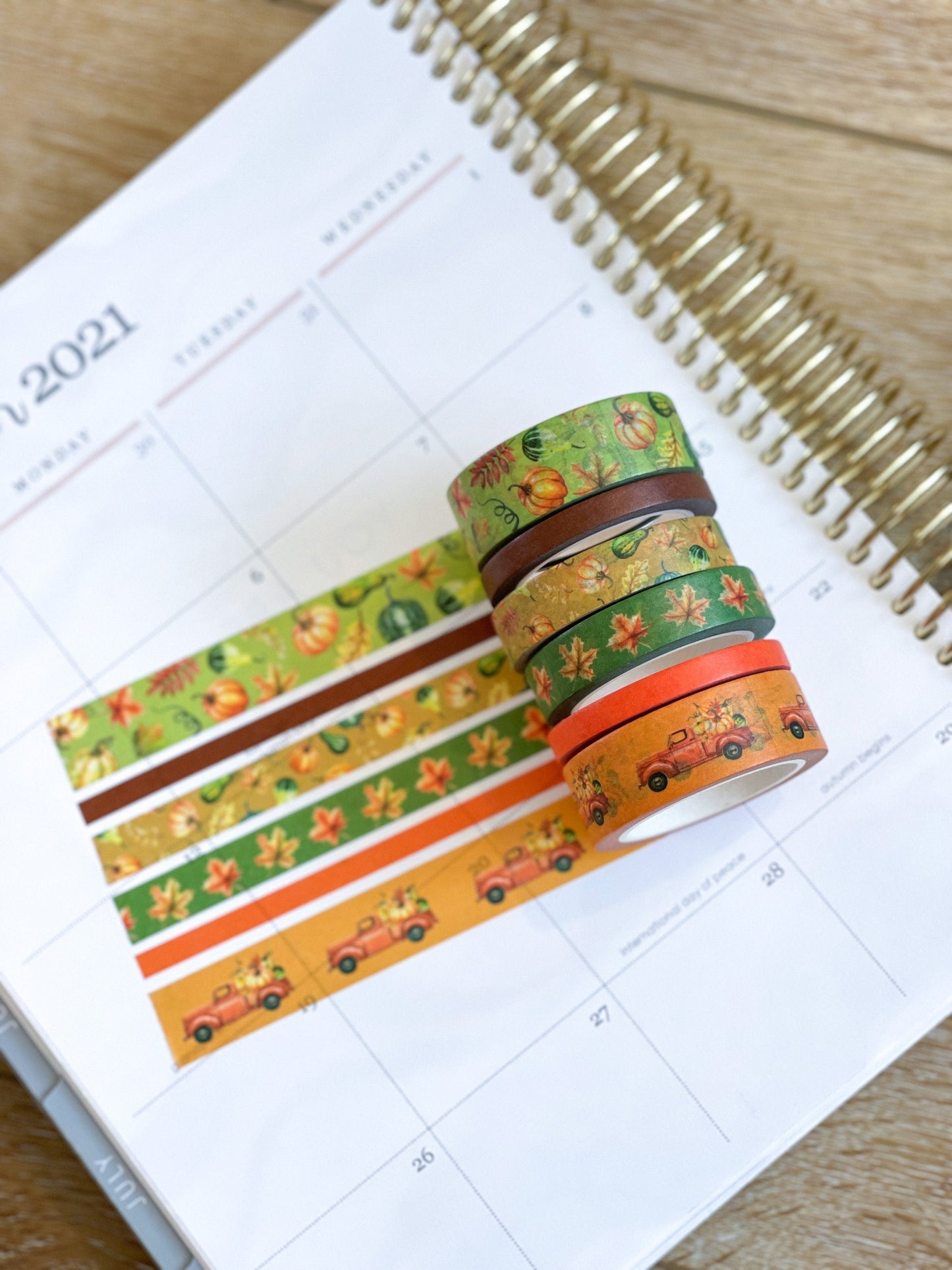 Fall Pumpkins & Leaves Orange Truck Washi Tape Set (#W031)