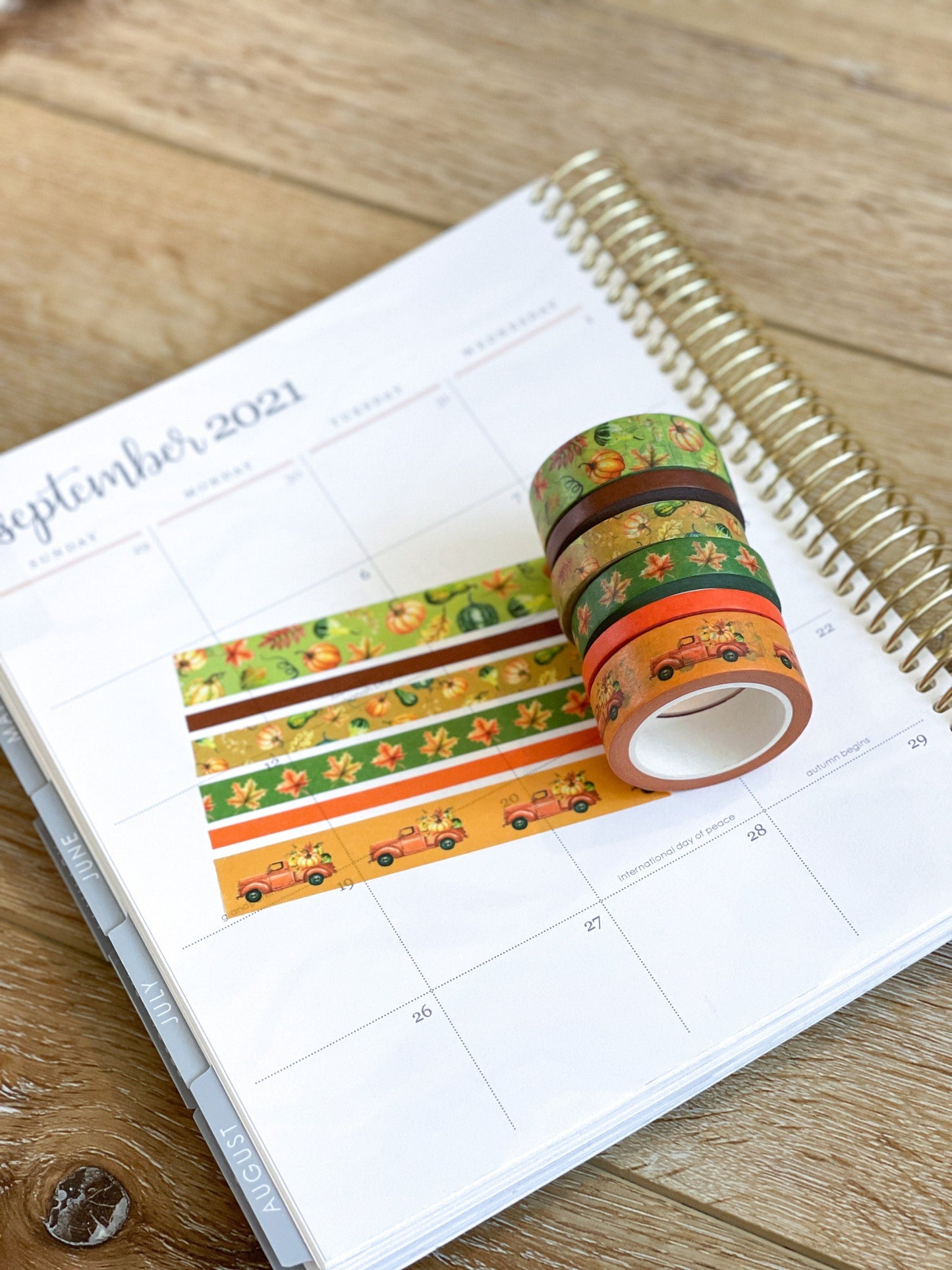 Fall Pumpkins & Leaves Orange Truck Washi Tape Set (#W031)