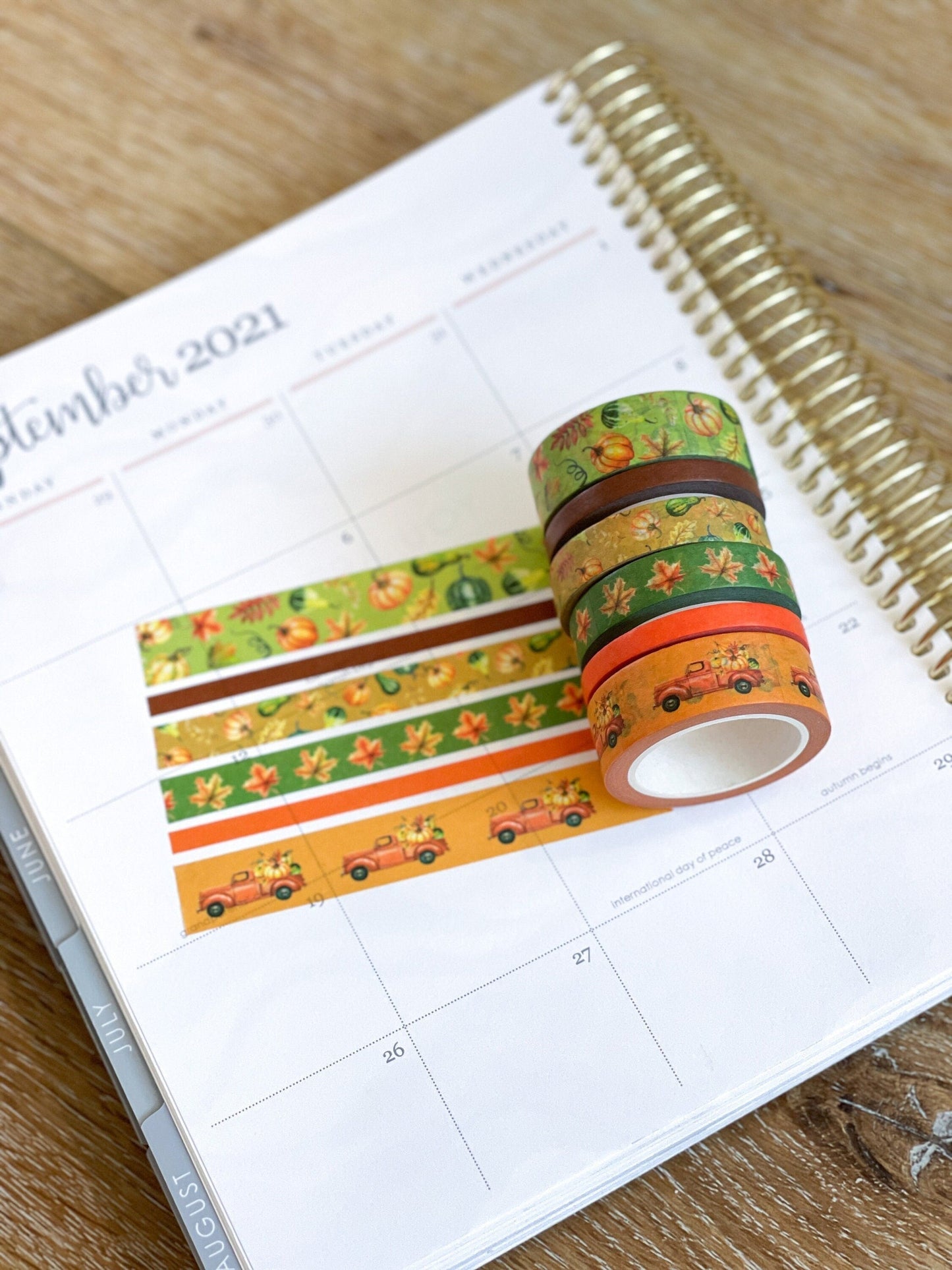 Fall Pumpkins & Leaves Orange Truck Washi Tape Set (#W031)