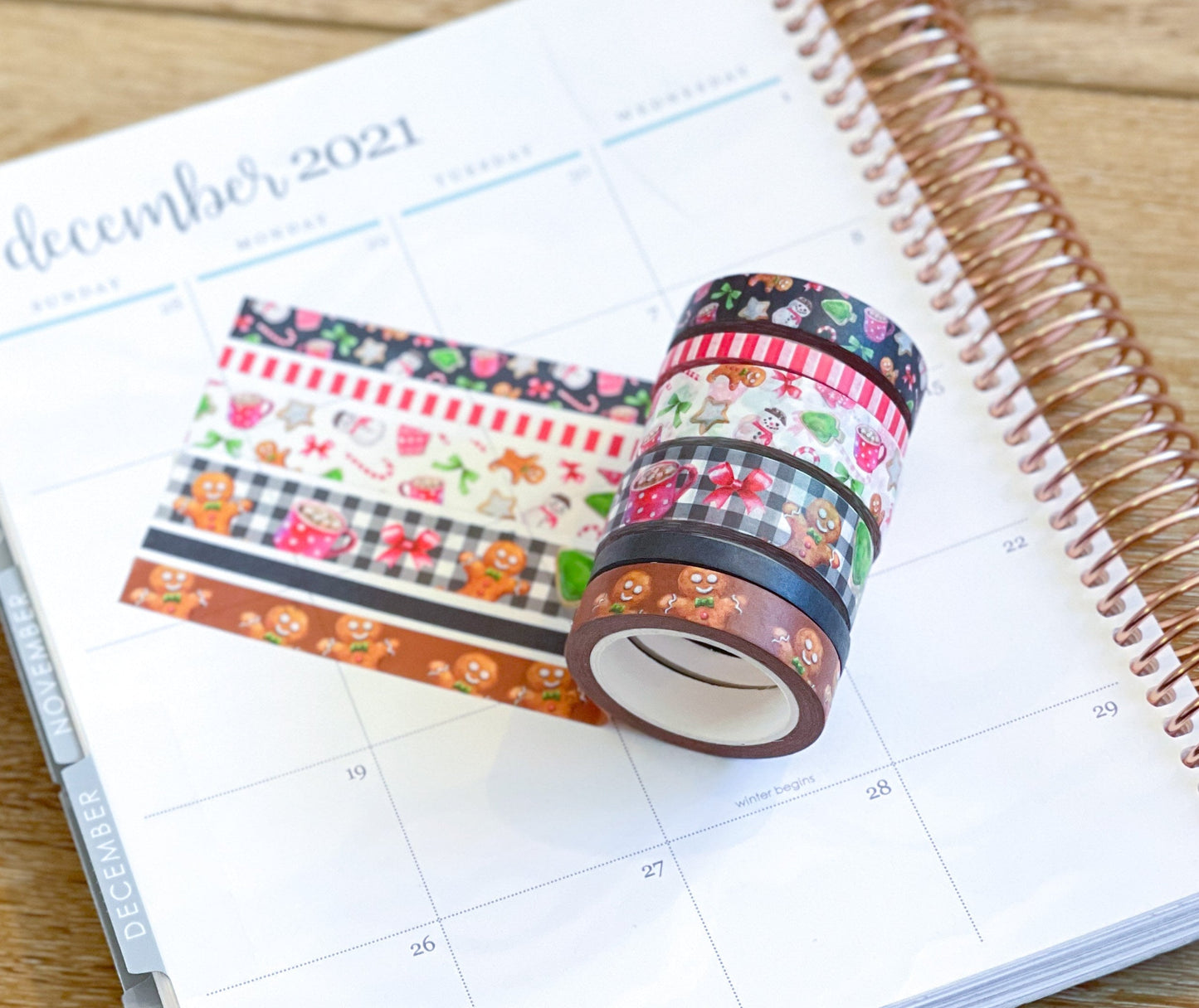 Gingerbread & Candy Canes Plaid Christmas Holiday Red & Green Washi Tape Set (#W039)
