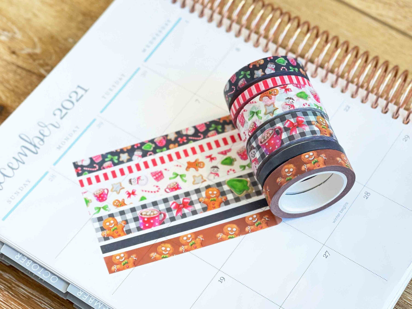 Gingerbread & Candy Canes Plaid Christmas Holiday Red & Green Washi Tape Set (#W039)